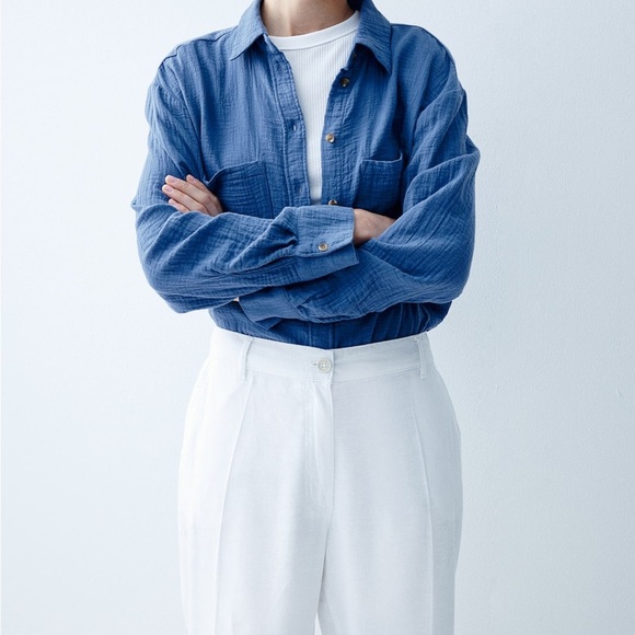 H&M Blue Linen Button Up - Picture 2 of 10